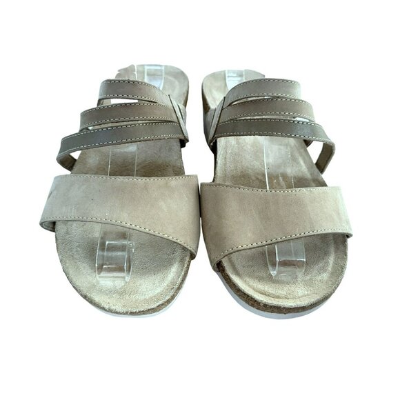 Munro CAMILA Sz 7WW Nubuck Slip-On Sandals Slides Taupe Combo NEW - Picture 2 of 9